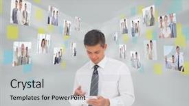  Presentation with staffing - Colorful slides enhanced with staffing - businessman working on his tablet backdrop and a light gray colored foreground