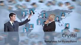  Presentation with staffing - Cool new slide set with staffing - businessman working with his partner backdrop and a light blue colored foreground