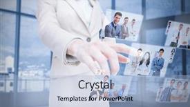  Presentation with staffing - Amazing slide deck having staffing - businesswoman presenting partners pictures backdrop and a light blue colored foreground