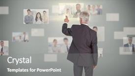  Presentation with coworkers - Presentation design with staffing - classy businessman selecting futuristic interface background and a gray colored foreground