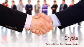  Presentation with shaking hands - Beautiful PPT layouts featuring staffing - closeup picture of businesspeople shaking backdrop and a lemonade colored foreground