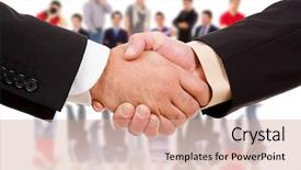  Presentation with staffing - Cool new slides with staffing - closeup picture of businesspeople shaking backdrop and a coral colored foreground