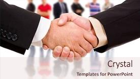  Presentation with staffing - Theme having staffing - closeup picture of businesspeople shaking background and a lemonade colored foreground