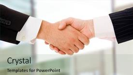  Presentation with shaking hands - Slide deck consisting of staffing - closeup picture of businesspeople shaking background and a light gray colored foreground