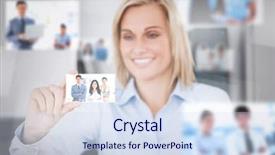  Presentation with staffing - Cool new PPT layouts with staffing - joyful attractive blonde woman catching backdrop and a sky blue colored foreground