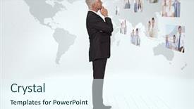  Presentation with interface - Beautiful PPT theme featuring staffing - mature businessman staring at futuristic backdrop and a sky blue colored foreground