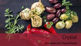  Presentation with vegetable cutting board - Colorful PPT theme enhanced with staffing - traditional italian antipasti with vegetable backdrop and a tawny brown colored foreground