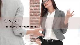  Presentation with staffing - Amazing slides having staffing jobs - manager talking with a client backdrop and a  colored foreground