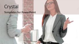  Presentation with staffing - PPT layouts having staffing jobs - manager talking with a client background and a coral colored foreground