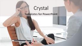  Presentation with employees - Theme enhanced with staffing jobs - two employees discussing a new background and a  colored foreground