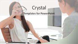  Presentation with cooperative cooperation at new project - PPT theme featuring staffing jobs - two employees discussing a new background and a  colored foreground