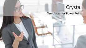  Presentation with staffing - Beautiful presentation design featuring staffing jobs - two employees on the background backdrop and a  colored foreground