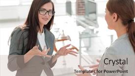  Presentation with octagon two mma fighters standing - Beautiful slides featuring staffing jobs - two employees talking standing backdrop and a  colored foreground