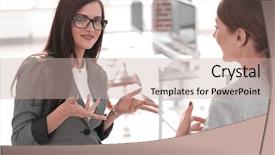  Presentation with octagon two mma fighters standing - Cool new presentation theme with staffing jobs - two employees talking standing backdrop and a soft green colored foreground