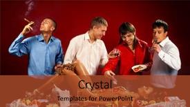  Presentation with team party - Slides with team party - four guys having fun background and a tawny brown colored foreground