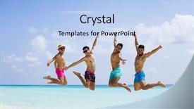  Presentation with debut men - Presentation theme consisting of group of four men jumping background and a light blue colored foreground