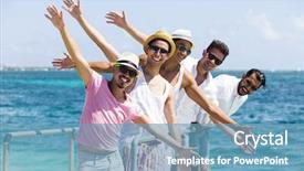  Presentation with latin america - Cool new PPT theme with stag party - group of young people traveling backdrop and a teal colored foreground