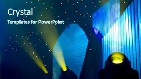  Presentation with blue and yellow music - Audience pleasing slides consisting of stage blue and yellow lights backdrop and a ocean colored foreground