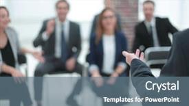  Presentation with conference - Colorful slide deck enhanced with stage coach - businessman is making speech backdrop and a ocean colored foreground