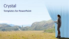  Presentation with curtain opening - Slide set featuring stage curtain to another reality background and a  colored foreground