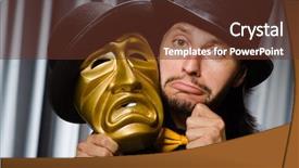  Presentation with mask - PPT theme featuring stage curtain white - funny concept with theatrical mask background and a  colored foreground