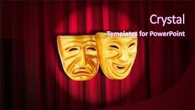  Presentation with performance - Presentation theme consisting of stage curtain white - theatre performance concept with masks background and a  colored foreground