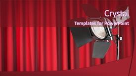  Presentation with projector - Beautiful slides featuring theatre door - curtains and projector lights wtih backdrop and a crimson colored foreground