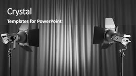  Presentation with projector - Amazing slides having theatre door - curtains and projector lights wtih backdrop and a dark gray colored foreground