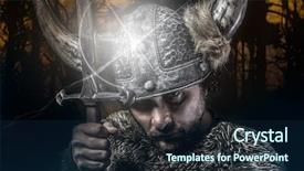  Presentation with warrior - Beautiful slide deck featuring stage fear - war viking warrior male dressed backdrop and a navy blue colored foreground