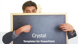  Presentation with blackboard - Presentation theme having stage fright - man hiding behind a blackboard background and a gray colored foreground