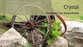 Presentation with old - PPT theme featuring stagecoach - old broken down wagon near background and a mint green colored foreground