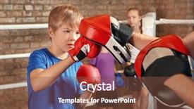  Presentation with boxing ring - PPT theme featuring stages growth - little boy with trainer background and a  colored foreground