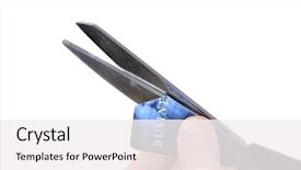  Presentation with credit card - Audience pleasing presentation theme consisting of stagflation - woman's hands cutting cut credit backdrop and a  colored foreground