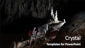  Presentation with jesus risen cave - Beautiful PPT theme featuring staglagmites - young woman with backpack exploring backdrop and a  colored foreground
