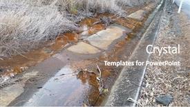  Presentation with water drainage - PPT theme featuring stagnant water in roadside drainage background and a coral colored foreground