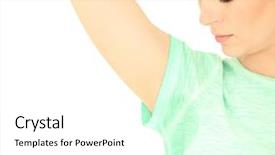  Presentation with concept - Cool new slides with stained - young woman with sweat stain backdrop and a white colored foreground