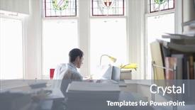 Presentation with home office - Amazing theme having stained glass - rear view of businessman reading backdrop and a gray colored foreground