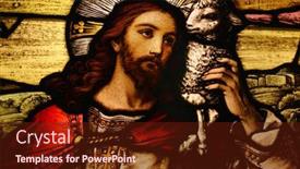  Presentation with stained glass - Colorful slide deck enhanced with stained-glass-depicting-jesus-holding backdrop and a tawny brown colored foreground