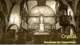  Presentation with black church - Presentation theme having stained glass window - church interior in black white background and a tawny brown colored foreground