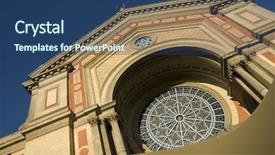  Presentation with stained glass - Theme having stained glass window - detail of the facade background and a ocean colored foreground