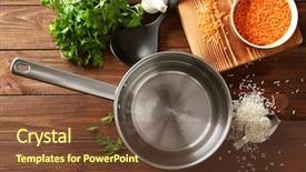  Presentation with stainless steel - Amazing PPT theme having stainless saucepan parsley and lentil backdrop and a tawny brown colored foreground