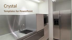  Presentation with stainless steel - Slides with stainless steel - kitchen interior background and a sky blue colored foreground