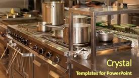  Presentation with restaurant kitchen - Beautiful PPT layouts featuring stainless steel - typical kitchen of a restaurant backdrop and a tawny brown colored foreground