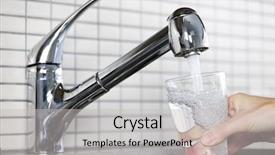  Presentation with filling water glass - Slide deck having stainless steel kitchen faucet background and a light gray colored foreground