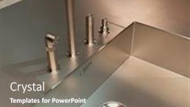  Presentation with stainless steel - PPT theme enhanced with stainless steel kitchen sink with faucet background and a gray colored foreground