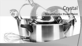  Presentation with stainless steel - Slides having stainless steel kitchenware on table background and a light gray colored foreground