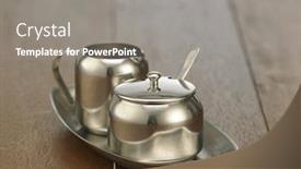  Presentation with stainless steel - Beautiful slides featuring stainless steel milk and sugar container on the wooden background backdrop and a gray colored foreground