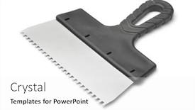  Presentation with stainless steel - Slide set with stainless-steel-notched-spatula background and a white colored foreground