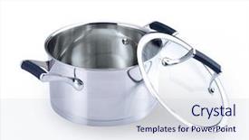  Presentation with stainless steel - Amazing slide set having stainless steel pot isolated on white background backdrop and a sky blue colored foreground