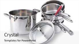  Presentation with stainless steel - PPT layouts featuring stainless steel pots and pans background and a light gray colored foreground